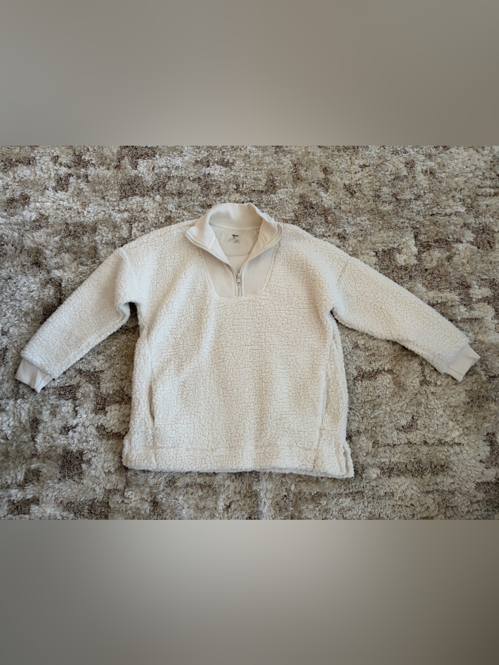 NEW Aerie Cozy Cream Sherpa Quarter-Zip Pullover Sweater Size XS